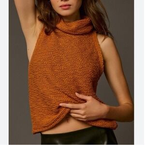 Anthropologie Pilcro Rust Orange Chunky Knit Turtleneck Sweater Tank Top XS